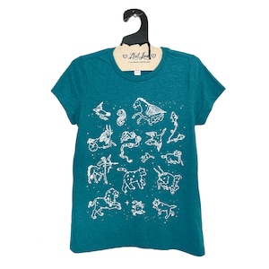 3XL-  Womens Triblend Heather Teal Turquoise Tee with Animal Constellations Hand Screen Print