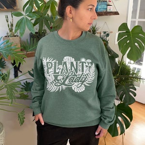Unisex Small Heather Green Fleece Sweatshirt with Plant Lady print image 6