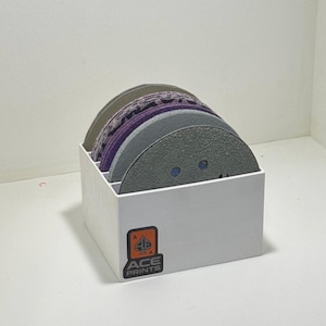 Customizable & Durable 5&quot; Sandpaper Disc Organizer – 3D Printed Sanding Disc Holder with 5 Slots