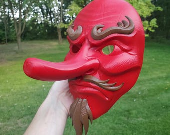 古代の天狗の面、日本の伝統的な着用＆デコ用マスク |古代の天狗の面