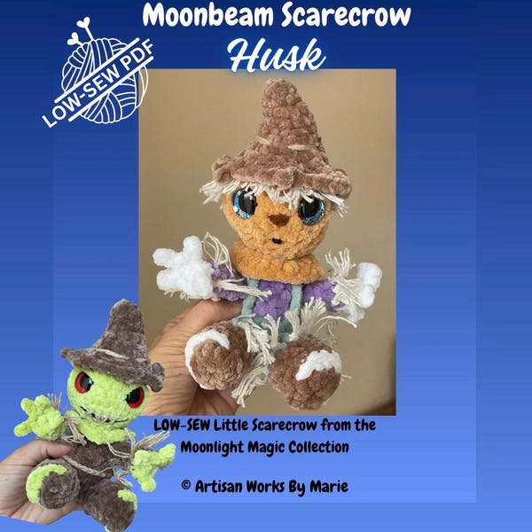 Crochet Moonbeam Scarecrow Pattern PDF, Low Sew Amigurumi, Little Moon Foot Plushie, Halloween Easy Tutorial, Husk, Instant Download