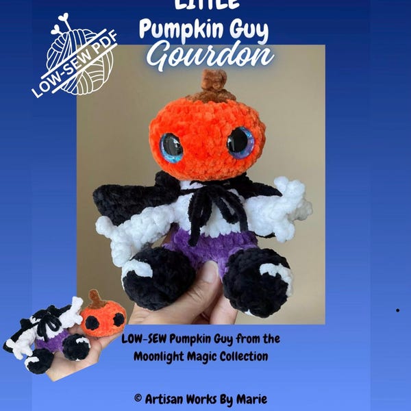Crochet Moonbeam Pumpkin Guy Pattern PDF, Low Sew Amigurumi, Little Moon Foot Plushie, Halloween Easy Tutorial, Gourdon, Instant Download