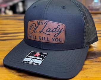 Sombrero "Mi vieja dama te matará" - Richardson 112 Parche de cuero negro/marrón