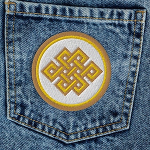 Eternity Knot, Embroidered Iron On, Patch, Tibetan Buddhist Symbol Badge
