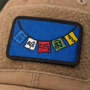 Drapeaux de prière tibétains, VELCRO tactique, écusson brodé, Om Mani Padme Hum, appliqué en édition limitée
