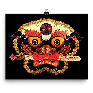Snow Lion with Sword Digital Download – Tibetan Buddhist Protector Art PNG, High-Resolution Transparent Background for Personal Use