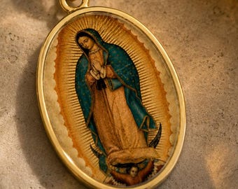 Virgin Guadalupe Pendant, Necklace, Mexican Catholic Jewelry, Virgen de Guadalupe Gift, Religious Medal