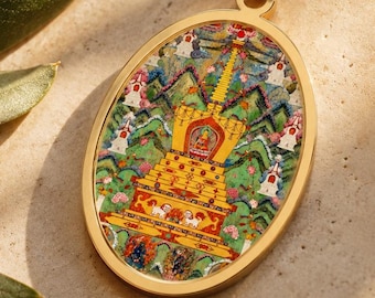 Tibetan Stupa Buddha Pendant – Earth Witness Mudra – Sacred Thangka Necklace