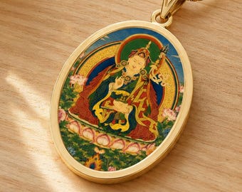 Guru Rinpoche Pendant, Padmasambhava Thangka Necklace, Tibetan Buddhist Jewelry