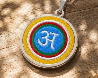 Sanskrit AH Mantra Syllable, Buddhist Pendant Necklace, Sterling Silver, Gold, Stainless Steele