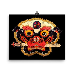 Wrathful Snow Lion, Small Print, Postcard, Inspirational Buddhist Art, Mindfulness Print, Digital Zen Artwork, Tibetan Thangka Reproduction