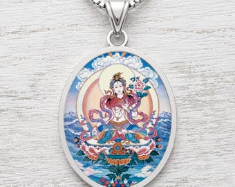 Collier pendentif bouddhiste Tara Blanche, déesse tibétaine de la compassion, bijou de méditation
