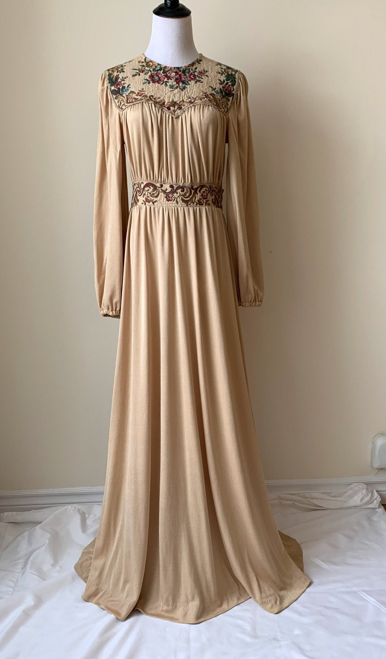 Joy Stevens Vintage 70s Tapestry Goddess Maxi Dress Size S M