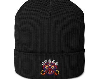 Mahakala Protector Spirit, Organic ribbed beanie, Tibetan Buddhist Yoga Hat, Spiritual Gifted