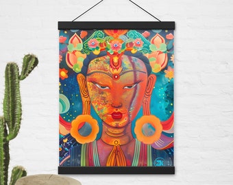 Goddess Tibetan Art Wall Hanging, Buddhist Thangka Painting Deity Poster with hangers, Spiritual Graphic Wall Art, Zen Yoga Mindfulness