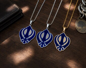 Khanda Pendant Necklace, Sterling Silver Sikh Faith Jewelry, Punjabi Spiritual Symbol