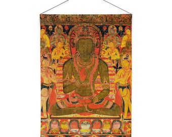 Buddha Amogasiddhi Wandkunst Flagge, Dekorationsbanner, tibetisches vergeistigtes religiöses Dekor, Achtsamkeitsgeschenk