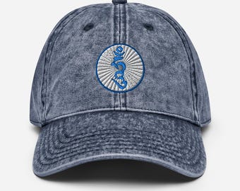 HUM Tibetan Syllable Cap, Buddhist Symbol Acid Wash Cotton Baseball Hat