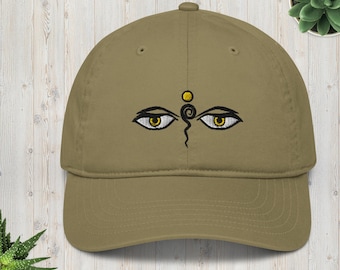 Buddha Eyes, Mindfulness Organic dad hat, Zen Gift Hat, Eco Friendly Gift for Meditator, Yoga Gift for Him, Positive Mentality Cap