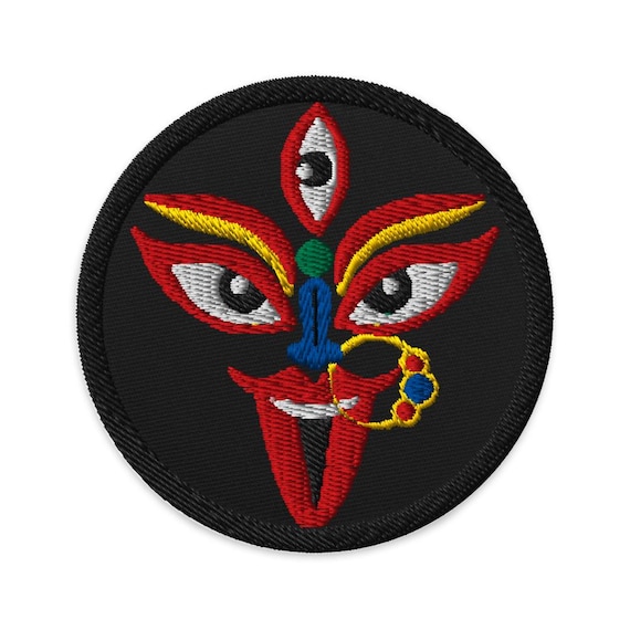 Kali Ma  Iron On Patch, Buddhist Embroidered, Fierce Goddess Face, Tantra Mandala Symbol