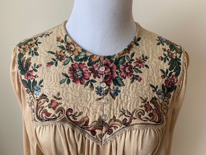 Joy Stevens Vintage 70s Tapestry Goddess Maxi Dress Size S M