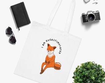 Overstimulated Fox Design Tote Bag | Funny ADHD Neurodivergent Gift