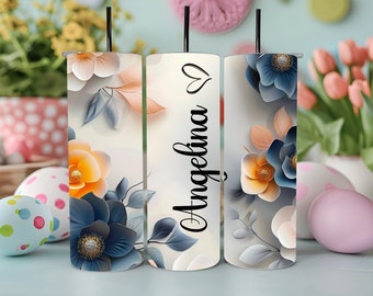 Vaso floral personalizado - Taza personalizada de 20 oz - Vaso personalizado de diseño floral - Bebidas personalizadas de 20 oz - regalo del día de las madres