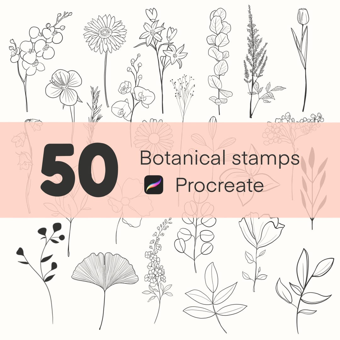 Procreate Botanical Stamps: Brush Set, Floral Designs (digital Download ...