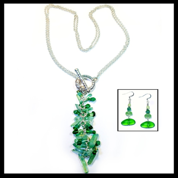 Sea Glass/Druzy Lariat Necklace with matching earrings!