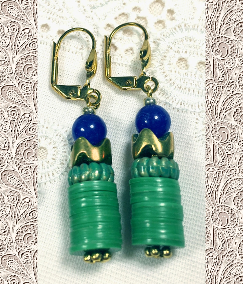 Lapis Stone Coral Striking Inlaid Nepalese Hamsa Pendant /& Earring Set!! Malachite Brass~