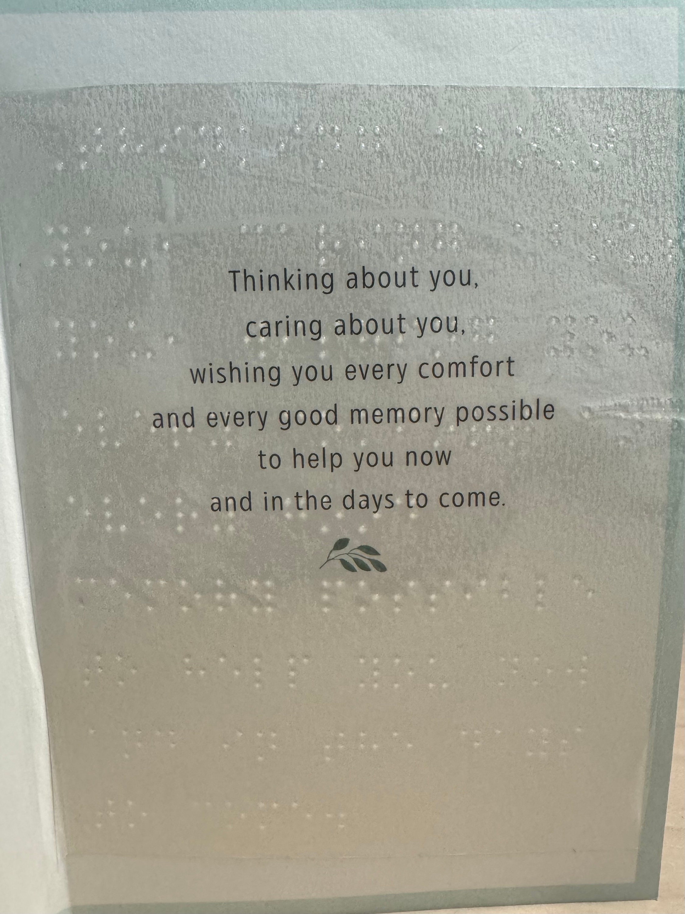 Braille and Tactile Sympathy Greeting Card for Blind and Visually