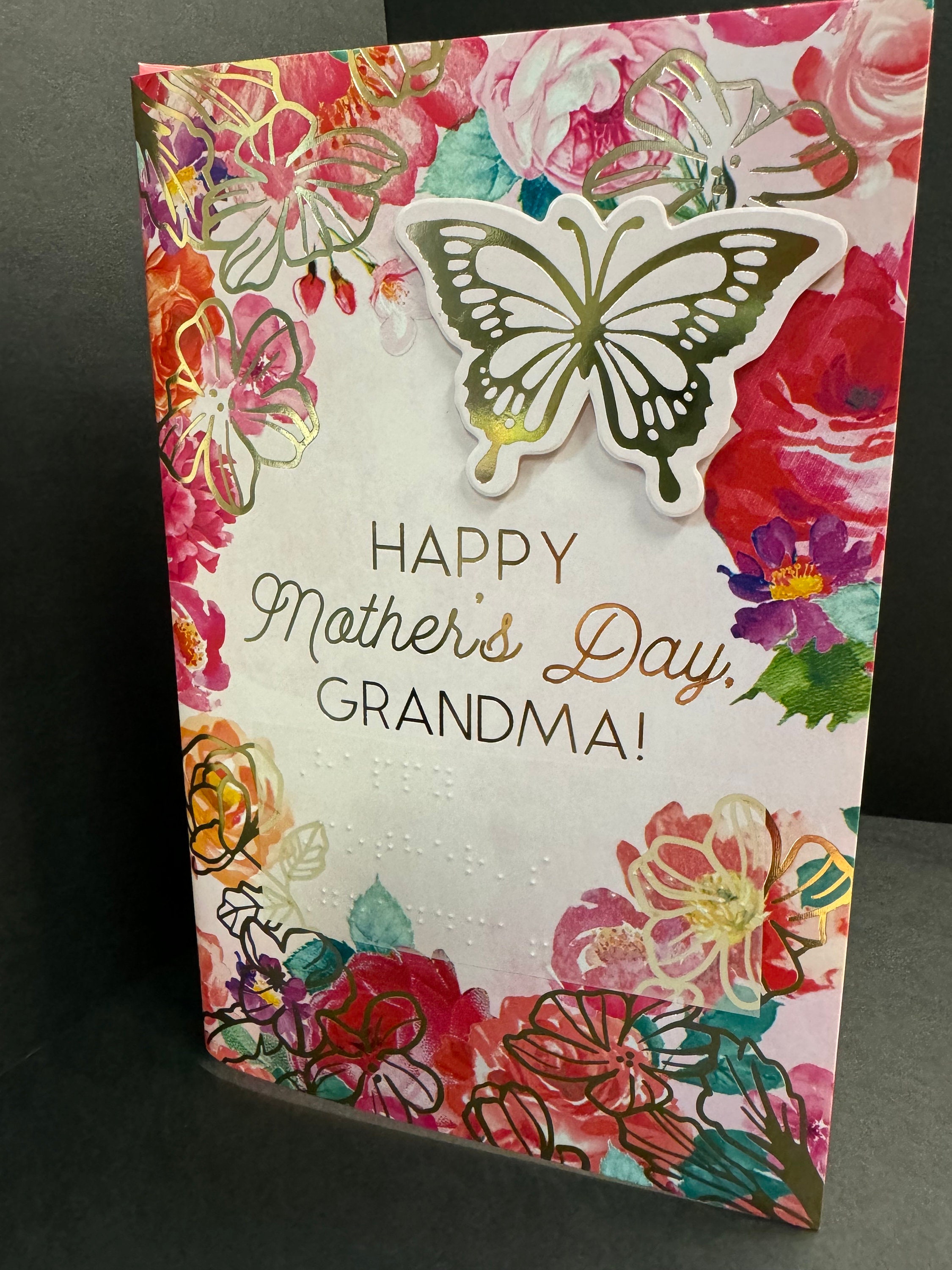 Tactile Braille Happy Mothers Day Greeting Card Gift for Grandma With Pretty Flowers and