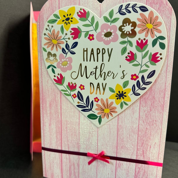 Tactile Braille Happy Mother’s Day Greeting Card Gift for Mom, Grandma, Aunt with 3D heart - Blind and Visually Impaired - BRAILLE