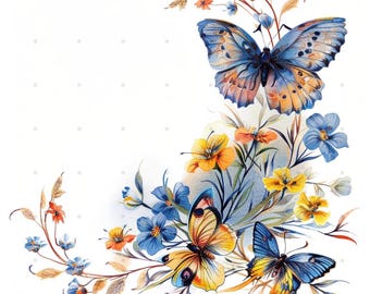 Butterfly Clipart: Floral JPG Images (Digital Download), Summer Clipart