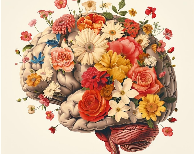 10 Floral Human Brain Clipart, Anatomical Brain, Printable Watercolor ...