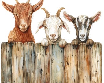 12 Cute Goats on a Fence cliparts, goat on a farm Clipart, goat graphics, farm animals image, adorable goats, goat craft, goat illustrations