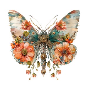 12 Clipart de borboleta Steampunk, JPG, jpg de borboleta cibernética, clipart em aquarela, JPG de alta qualidade, imagem artesanal de papel de uma borboleta steampunk