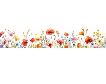 Imágenes prediseñadas de borde de flores silvestres en acuarela: PNG/JPG floral (descarga digital), imágenes prediseñadas de verano