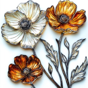 12 bronzen bloemen clipart, metalen bloemen kunst, hoogwaardige JPG, digitale download, bruiloft uitnodiging ontwerp, commercieel gebruik, commercieel gebruik