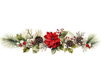 Akwarela z poinsecją i świąteczną ramką (PNG do pobrania)