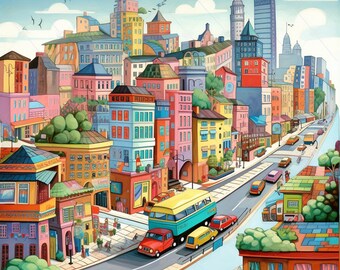 24 Stadt Clipart, Häuser Clipart, Straße und Häuser, Cartoon Stadt Clipart, Aquarell Clipart Nachtstadt, Wolkenkratzer Cartoon Clipart, JPG