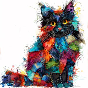 12 Cat Multi-Color Patchwork Clipart, High Quality PNG, Quilted Cat Images, Digital Download, Paper Craft, Junk Journals, Commercial Use