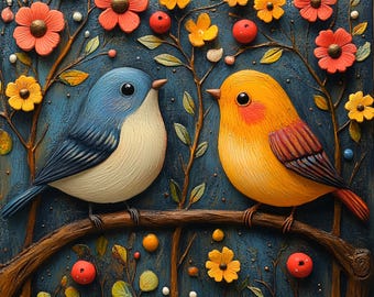 Scandinavian Folk Art Bird Clipart: Watercolor Vintage Design (Digital Download), Summer Clipart