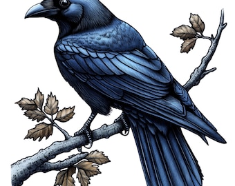 Watercolor Raven Clipart Set: Black Bird PNG Bundle, Summer Clipart
