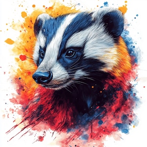 16 Badger Clipart, Multicolor Badger Watercolor Clipart, Cute Badger Wall Art, High-Quality JPG Images, Digital Download, Paper Craft