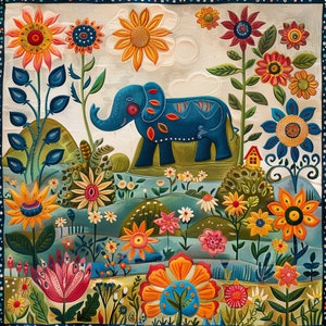 Olifant 10 JPG aquarel lente volkskunst clipart, Scandinavische dierenillustraties illustraties, Noordse bloem volkskunst