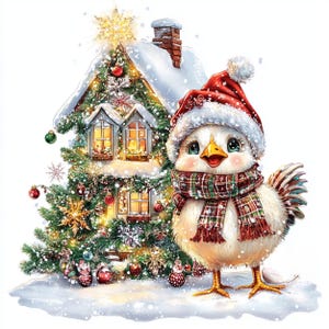 12 imágenes digitales de pollitos navideños, clipart de pollitos navideños, ilustración de pollitos navideños, linda imagen de pollitos navideños jpg