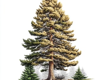 Watercolor Pine Tree Clipart: Transparent PNG, 16x16 inch (Digital Download), Summer Clipart