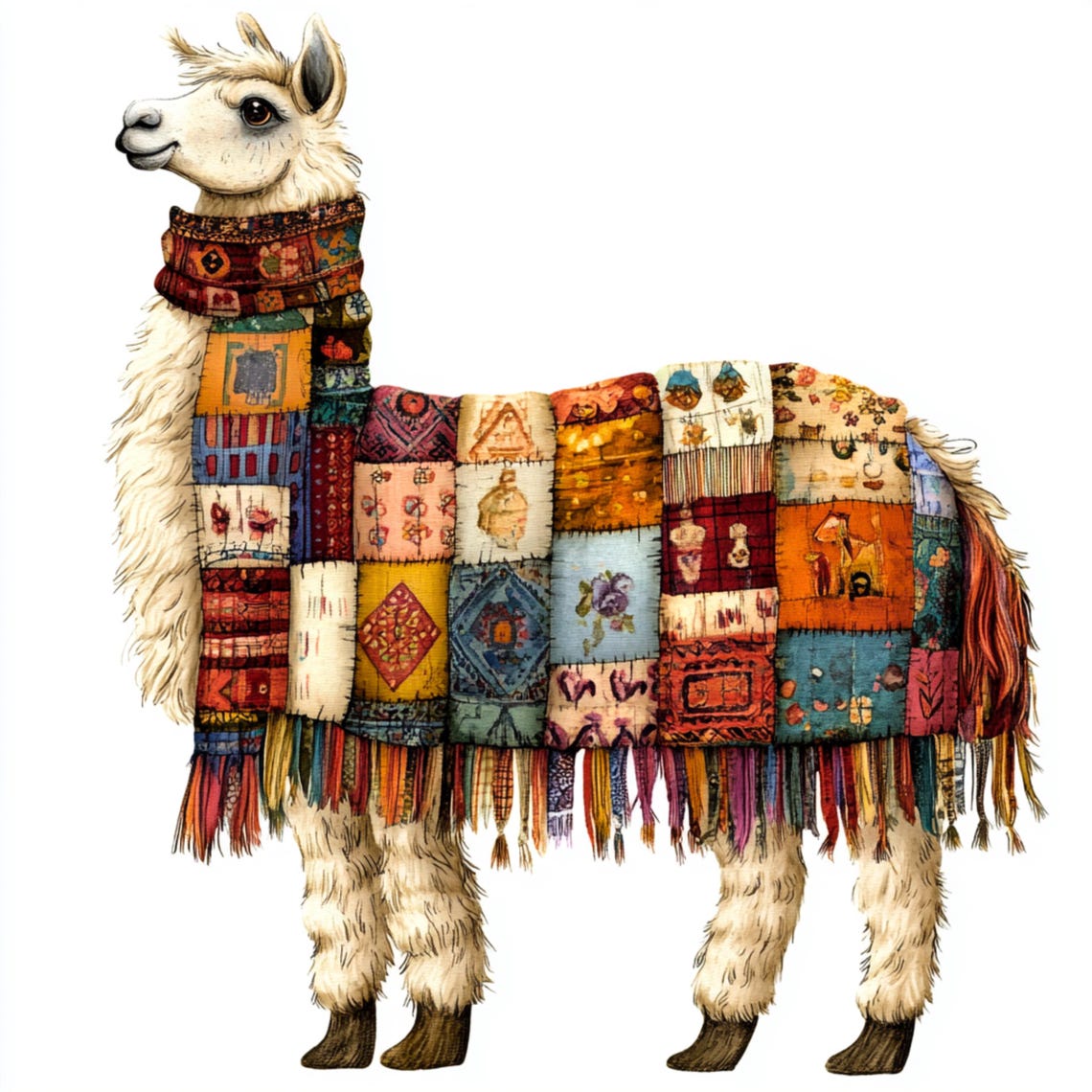 Watercolor Alpaca Llama Patchwork Clipart: Vintage Scrapbooking Art ...