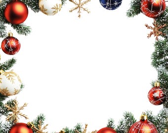 Christmas Balls Frame PNG: Holiday Borders Clipart (Digital Download), Spring Clipart